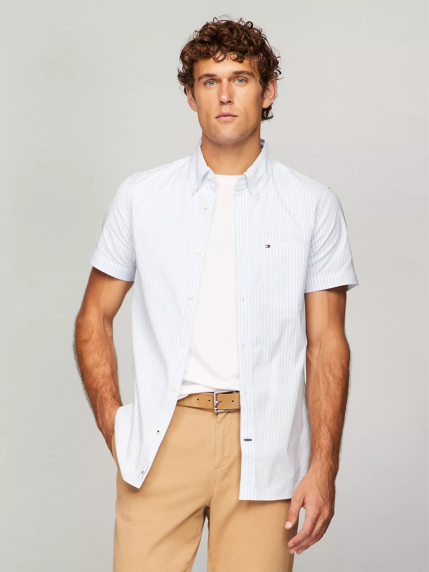 Tommy Hilfiger Slim Fit Short-Sleeve Stripe Poplin Shirt