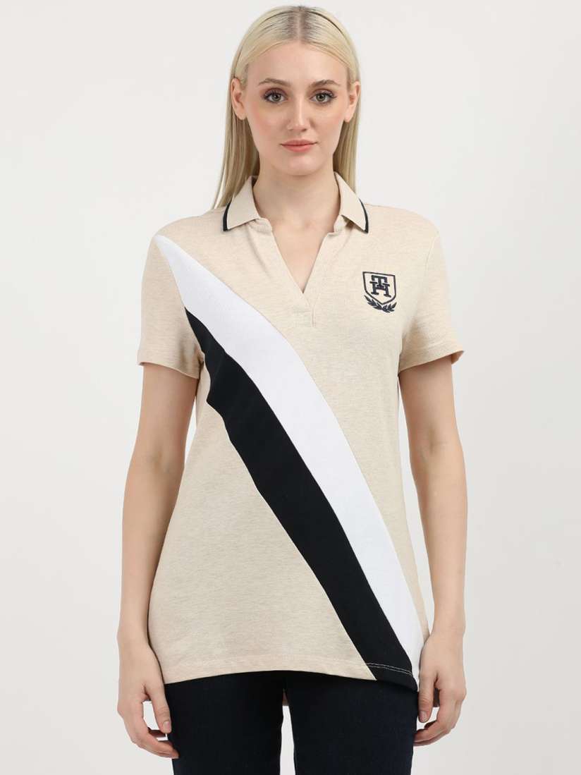 Tommy Hilfiger Camiseta de algodón con Cuello,Polo y bloques de color para mujer de Tommy Hilfiger