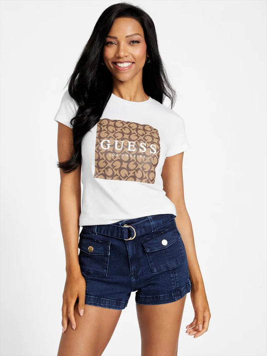 Guess-WOMEN GUESS ORLEY LOGO TEE/WHITE