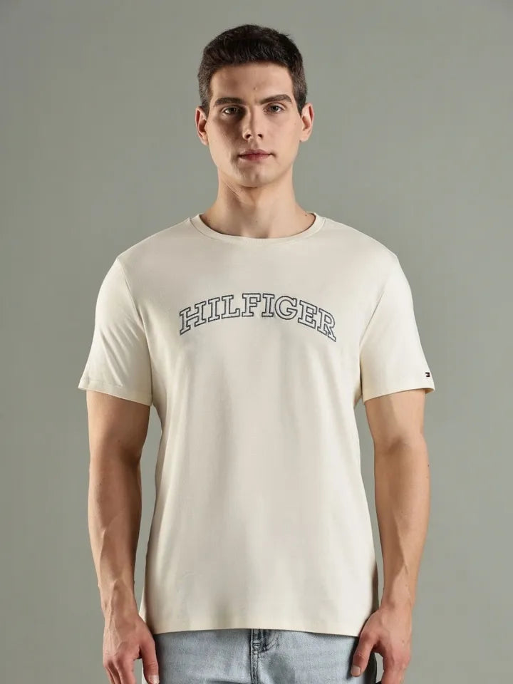 Tommy Hilfiger Brand Logo Printed Embroidered Round Neck Cotton Regular Fit Casual T-Shirt