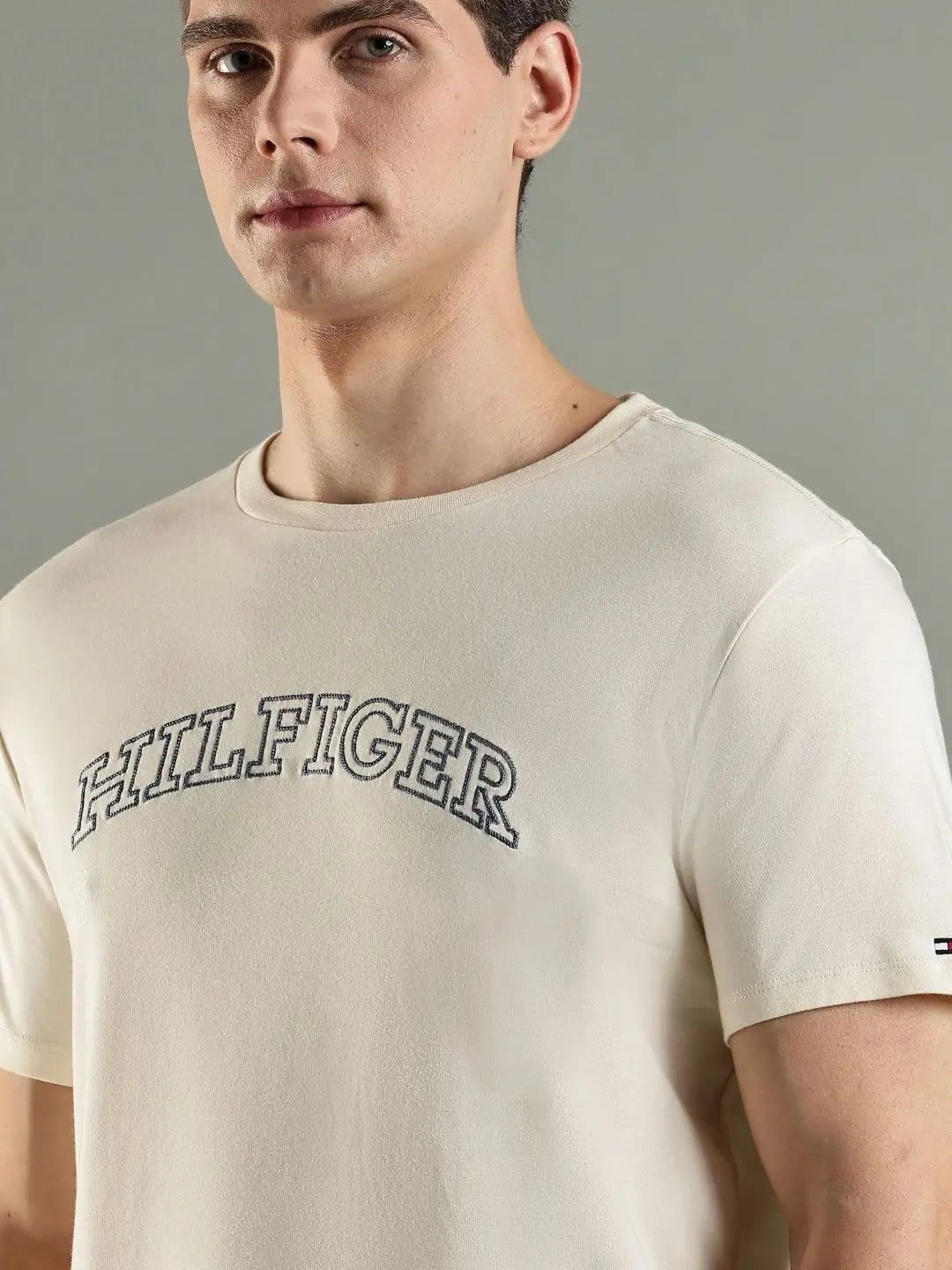 Tommy Hilfiger Brand Logo Printed Embroidered Round Neck Cotton Regular Fit Casual T-Shirt