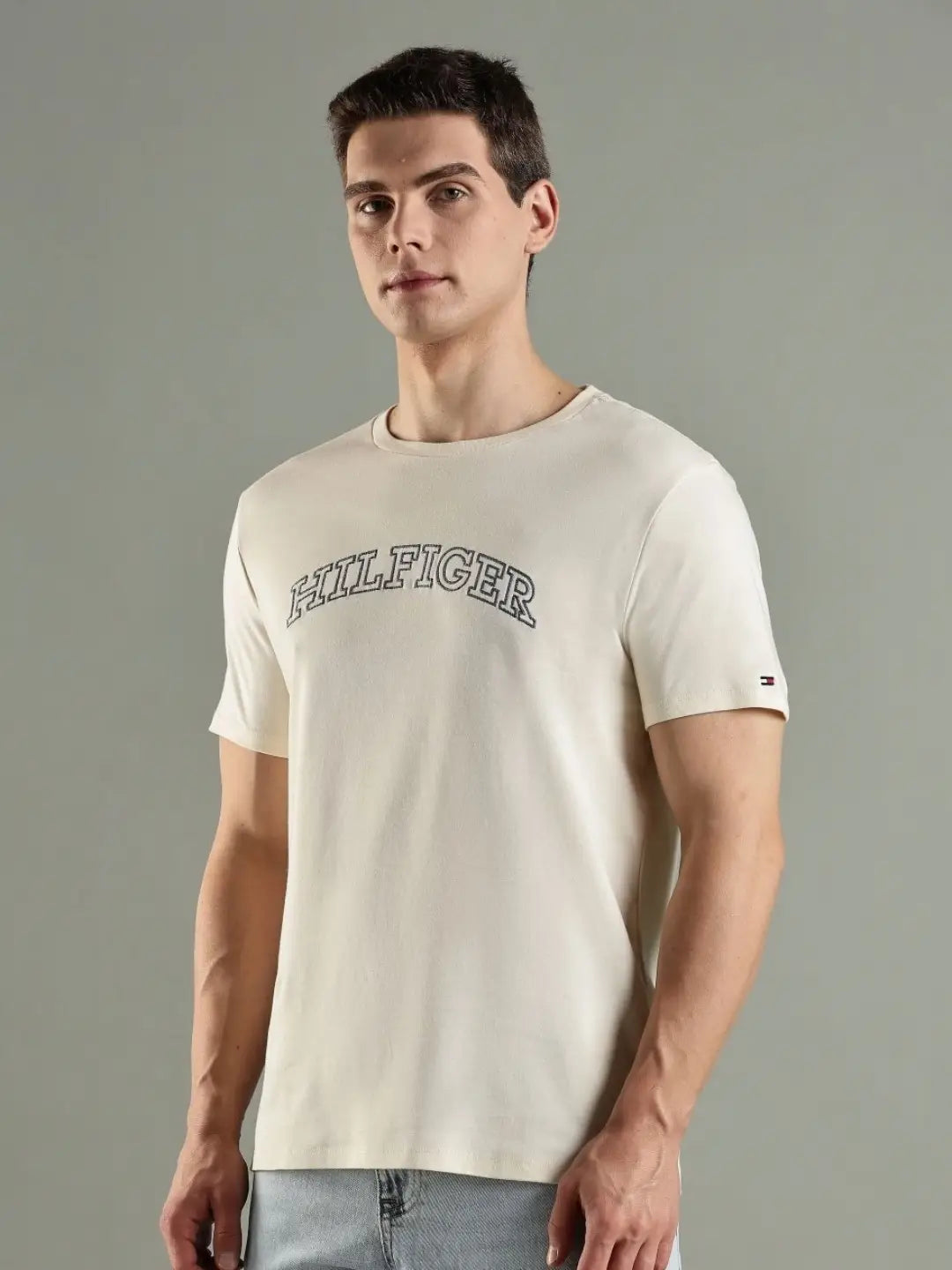 Tommy Hilfiger Brand Logo Printed Embroidered Round Neck Cotton Regular Fit Casual T-Shirt