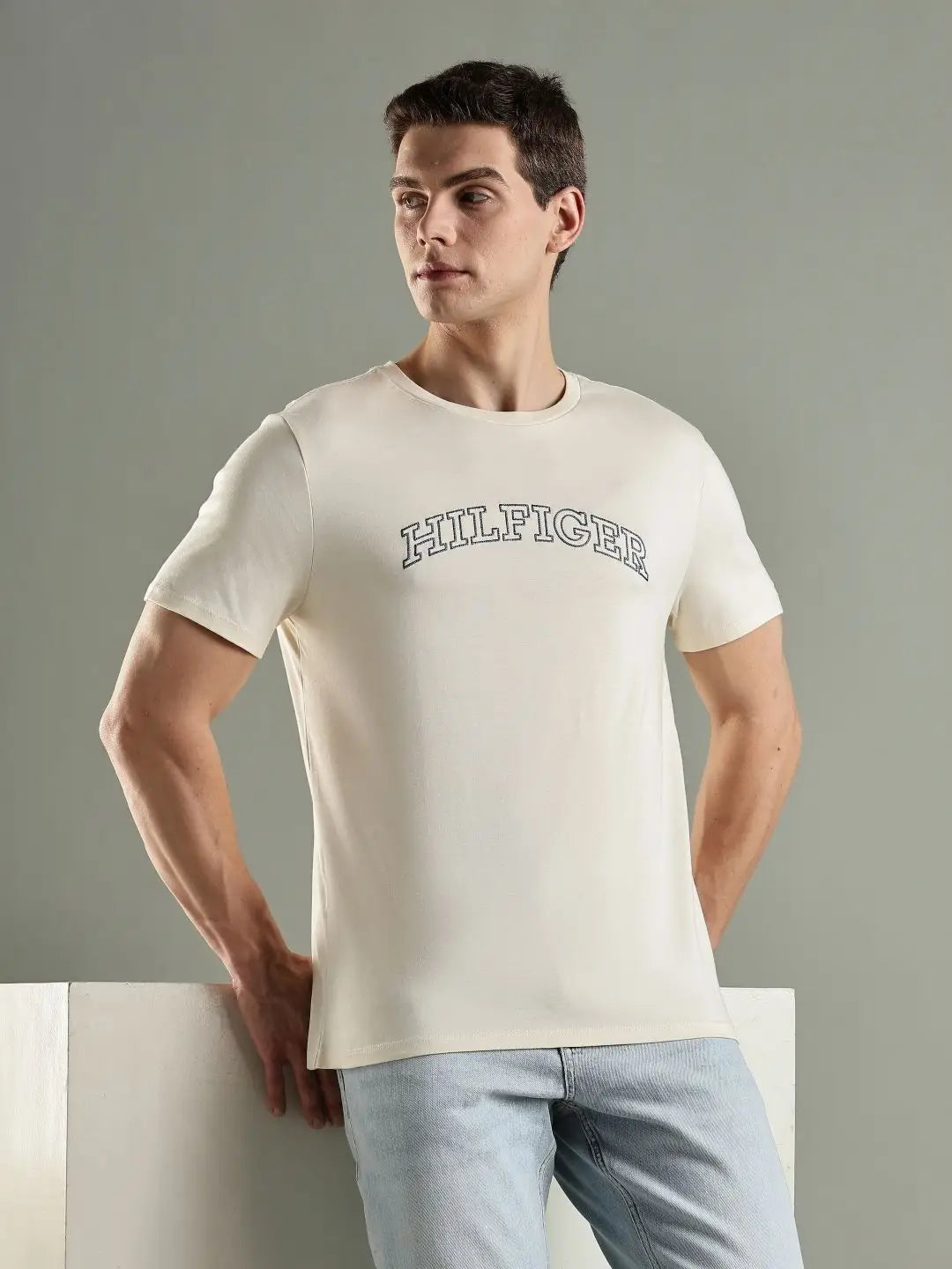 Tommy Hilfiger Brand Logo Printed Embroidered Round Neck Cotton Regular Fit Casual T-Shirt