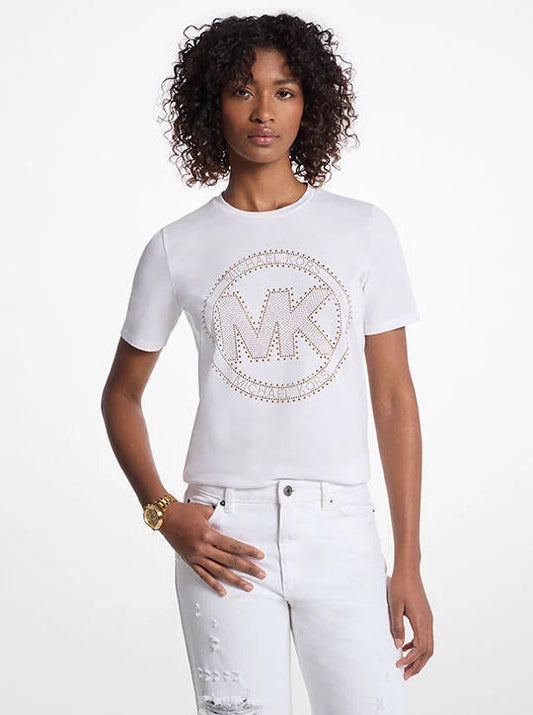 Michael Kors STUDDED LOGO CHARM ORGANIC COTTON JERSEY T-SHIRT