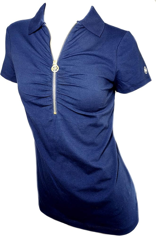 Michael Kors Polo de manga corta para mujer con cremallera dorada MK