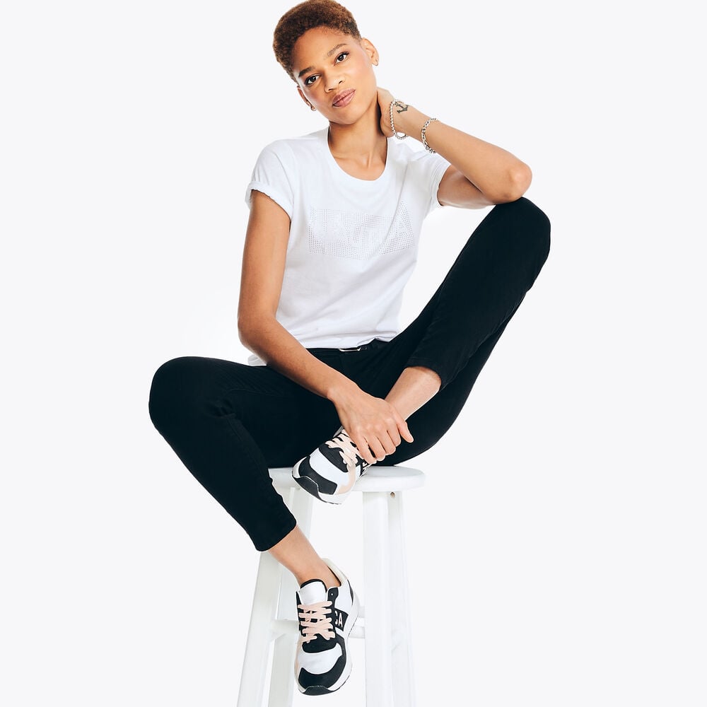 Náutica-camiseta con gráfico de logotipo de diamantes de imitación