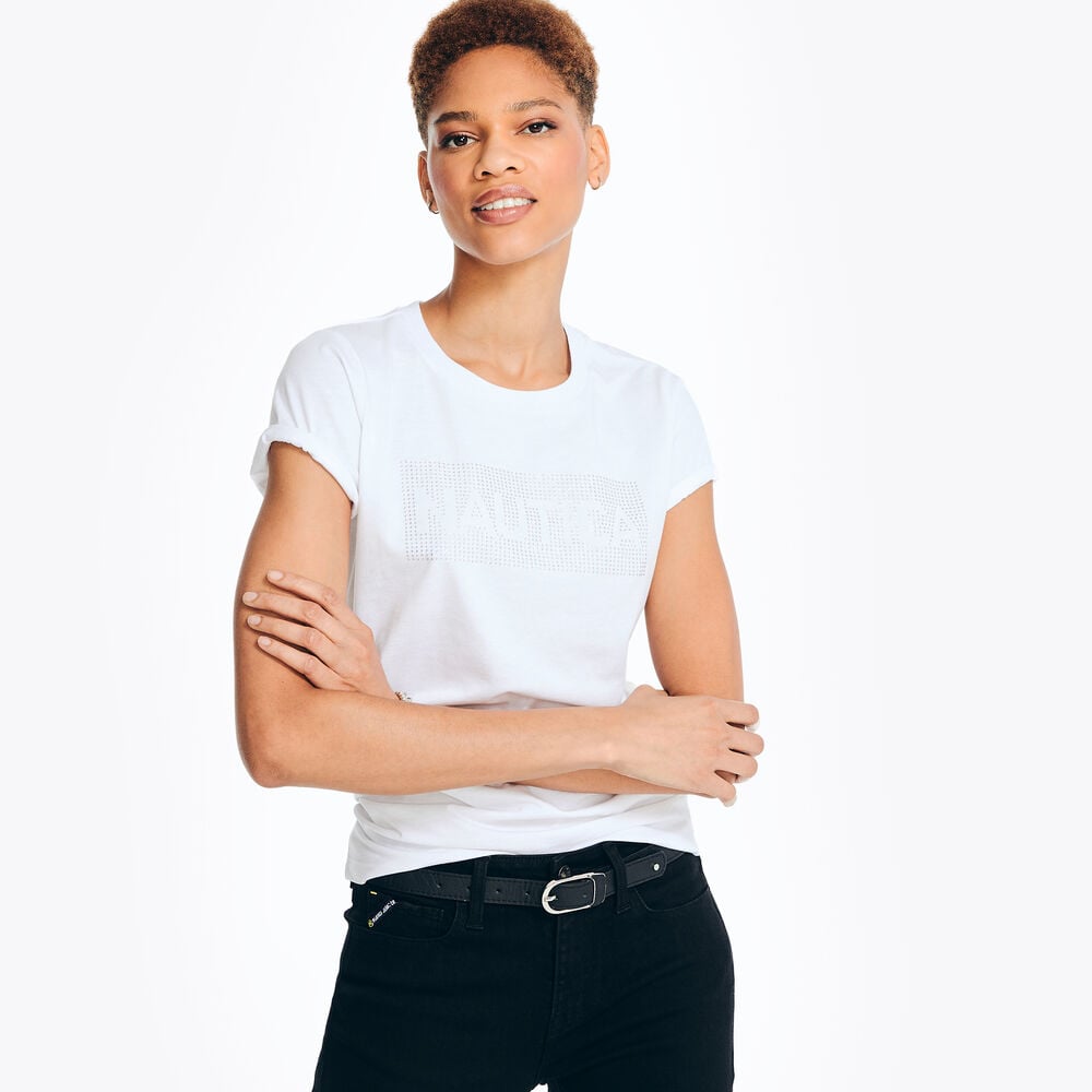 Náutica-camiseta con gráfico de logotipo de diamantes de imitación