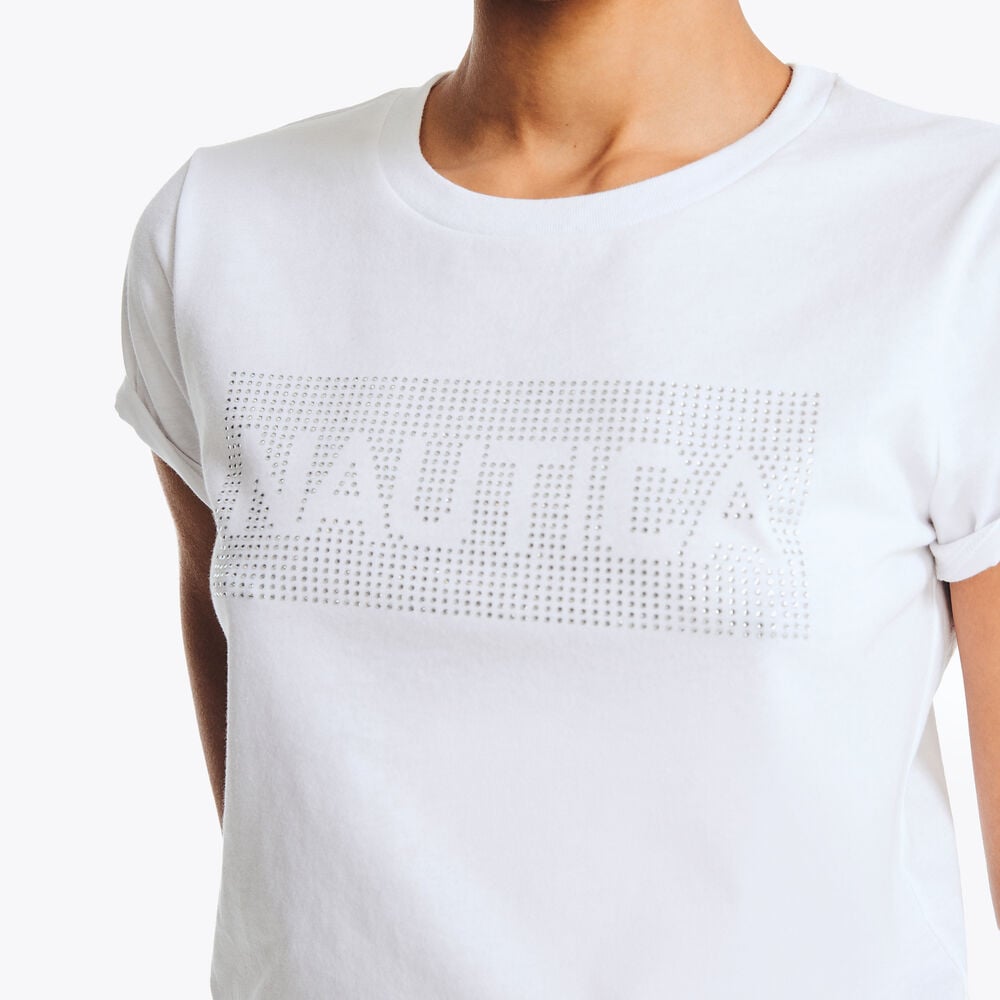 Náutica-camiseta con gráfico de logotipo de diamantes de imitación
