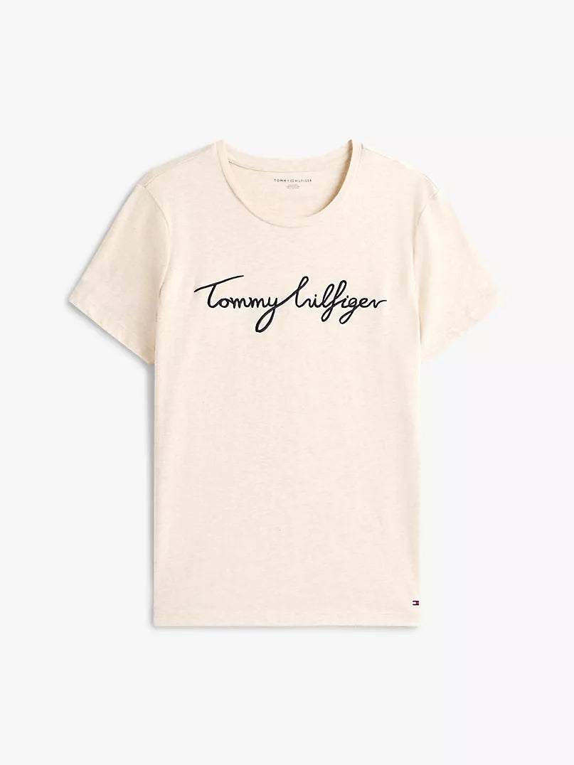 Camiseta De Cuello Redondo Con Firma Bordada
