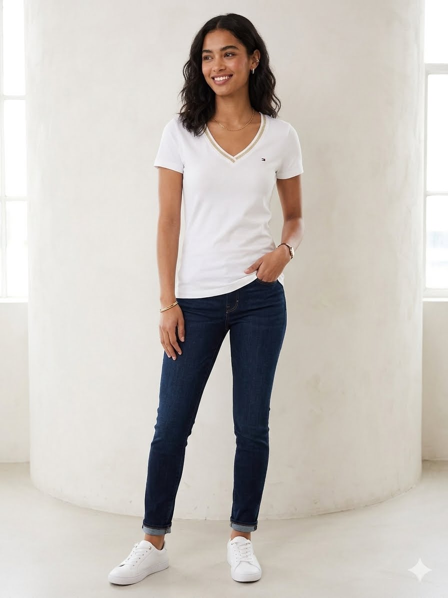TOMMY HILFIGER-Tommy Hilfiger Women's V-Neck tee Camiseta para Mujer