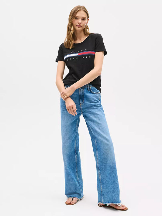 Tommy Hilfiger-Embroidered Flag Stripe Logo T-Shirt