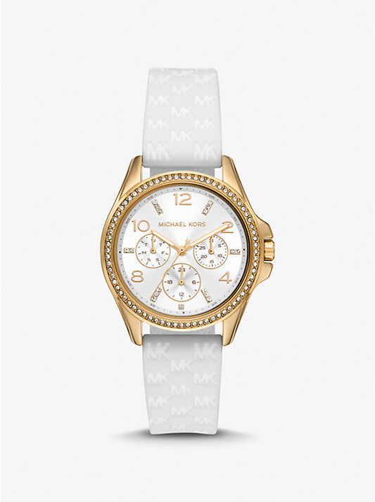 Michael Kors Mini Pilot Pavé Gold-Tone and Logo Silicone Watch