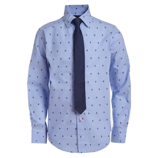 Tommy Hilfiger Boys' Long Sleeve Dress Shirt with Straight Tie, Collared Button-Down with Cuff Sleeves