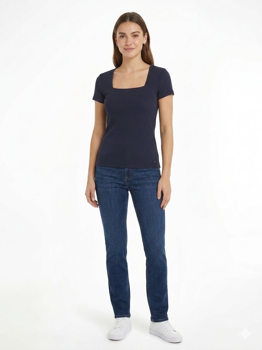 Tommy Hilfiger-blusa básica de punto acanalado (rib) de la marca Tommy Hilfiger