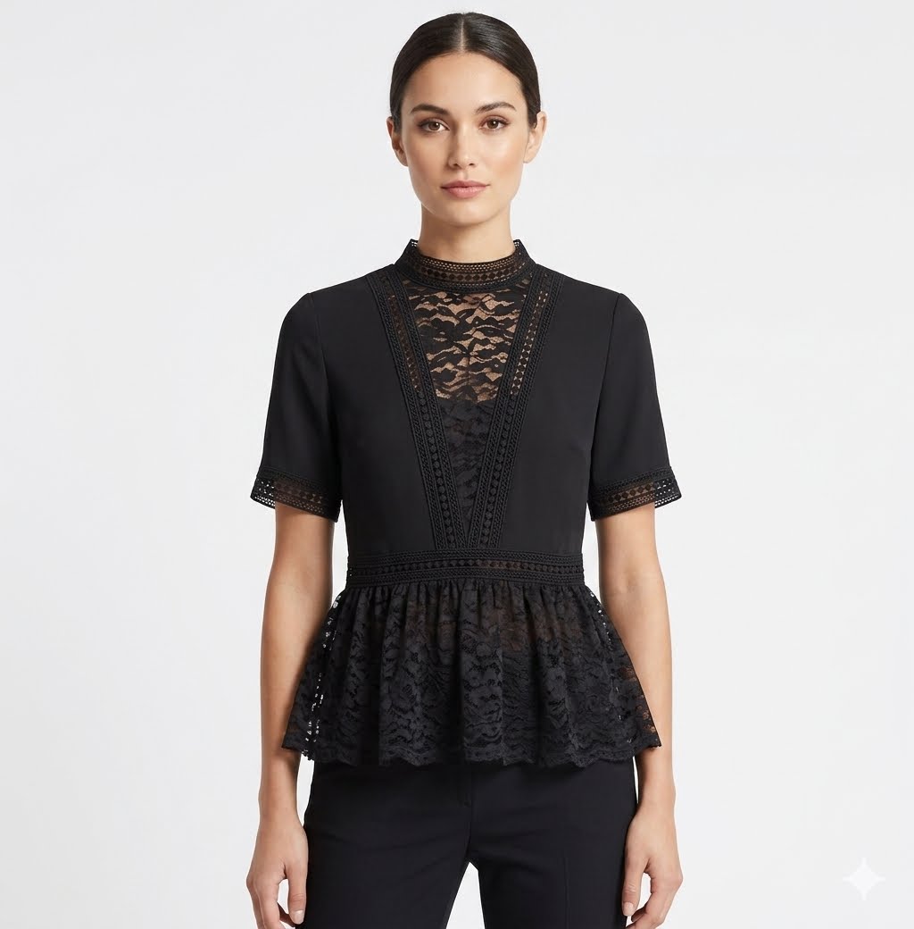 1.0.3.0-Black lace blouse peplum style from the 1.0.3.0 brand