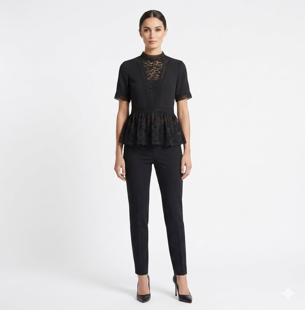 1.0.3.0-Black lace blouse peplum style from the 1.0.3.0 brand