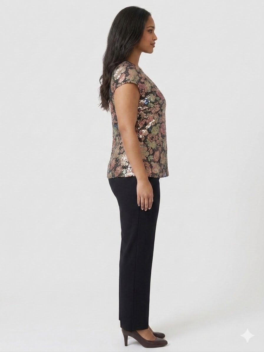 CeCe-Embroidered blouse with sequins and floral print