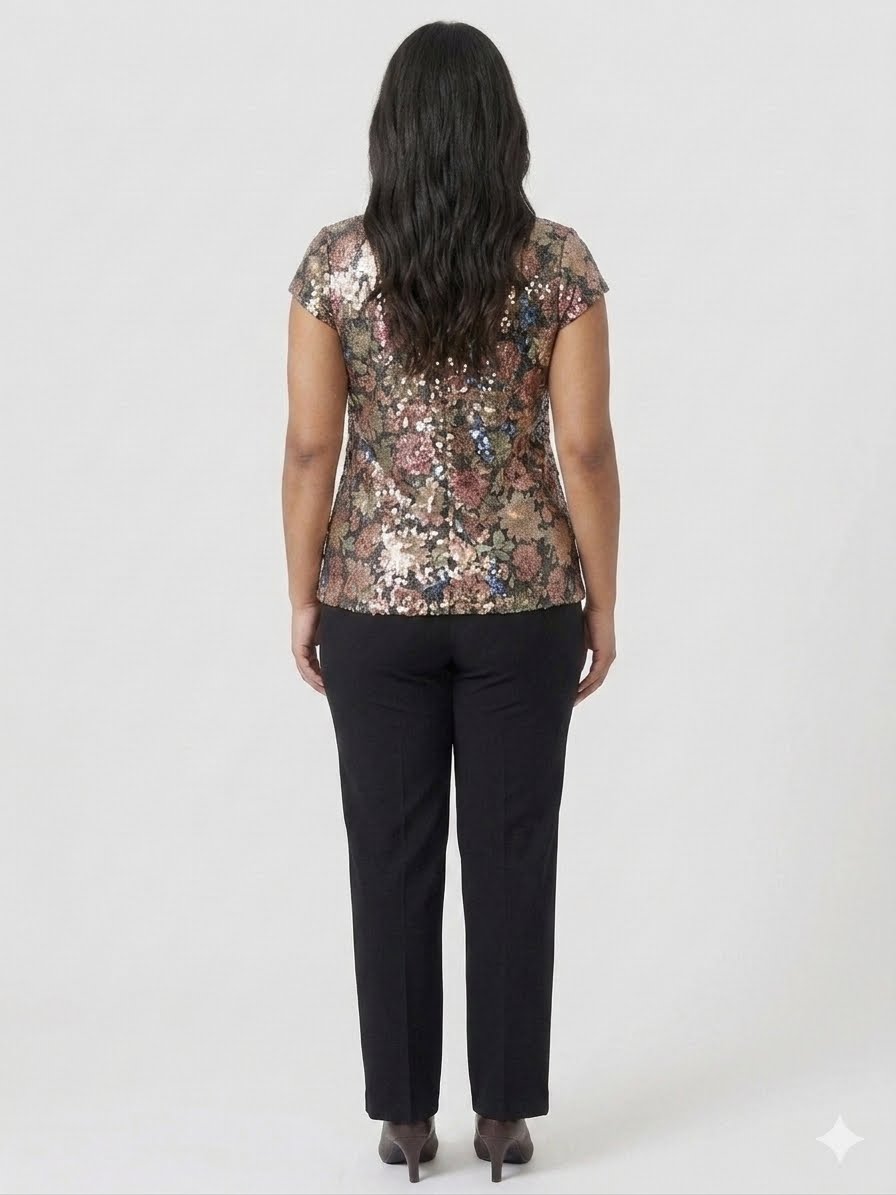 CeCe-Embroidered blouse with sequins and floral print
