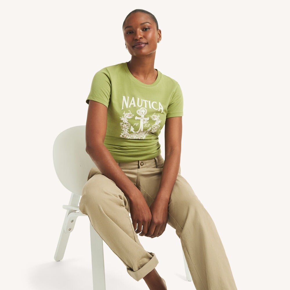 Náutica-Floral Anchor Beaded Graphic T-Shirt