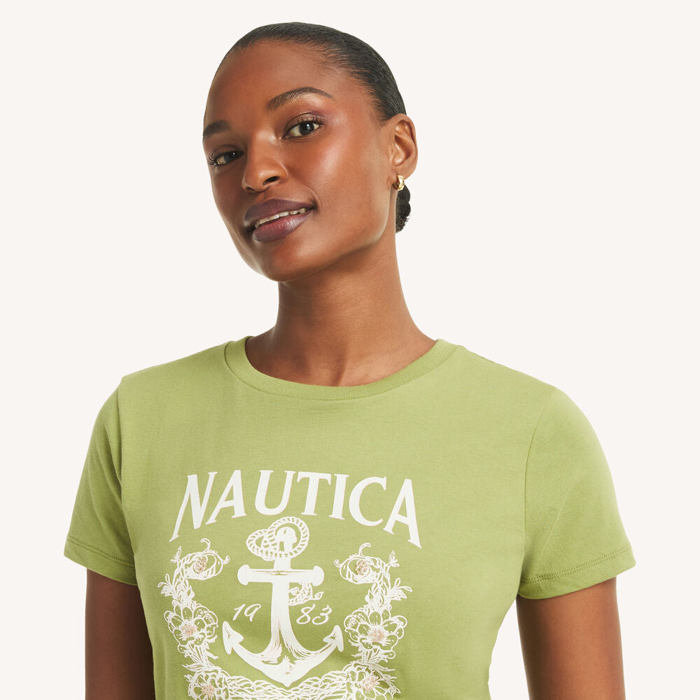 Náutica-Floral Anchor Beaded Graphic T-Shirt