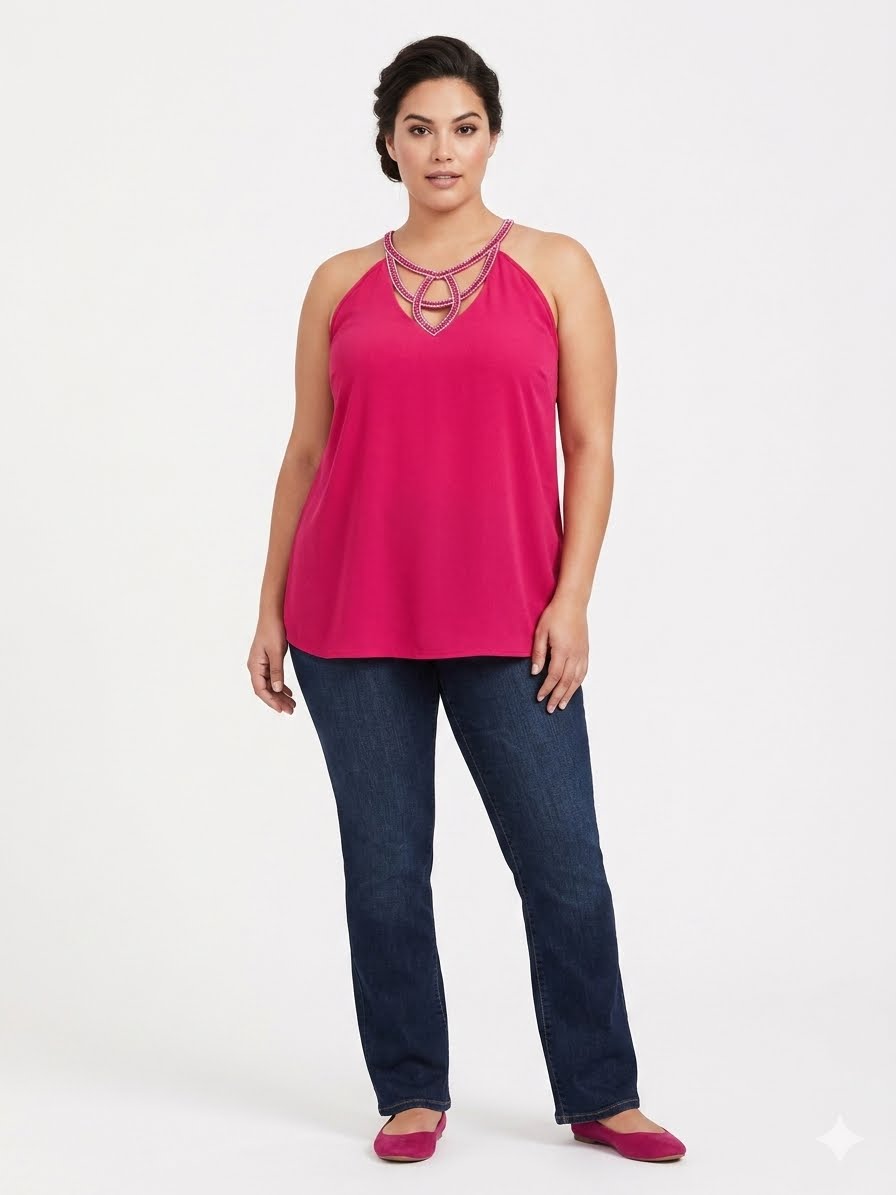 A LOVE STORY-Halter collar blouse in fuchsia or vibrant pink