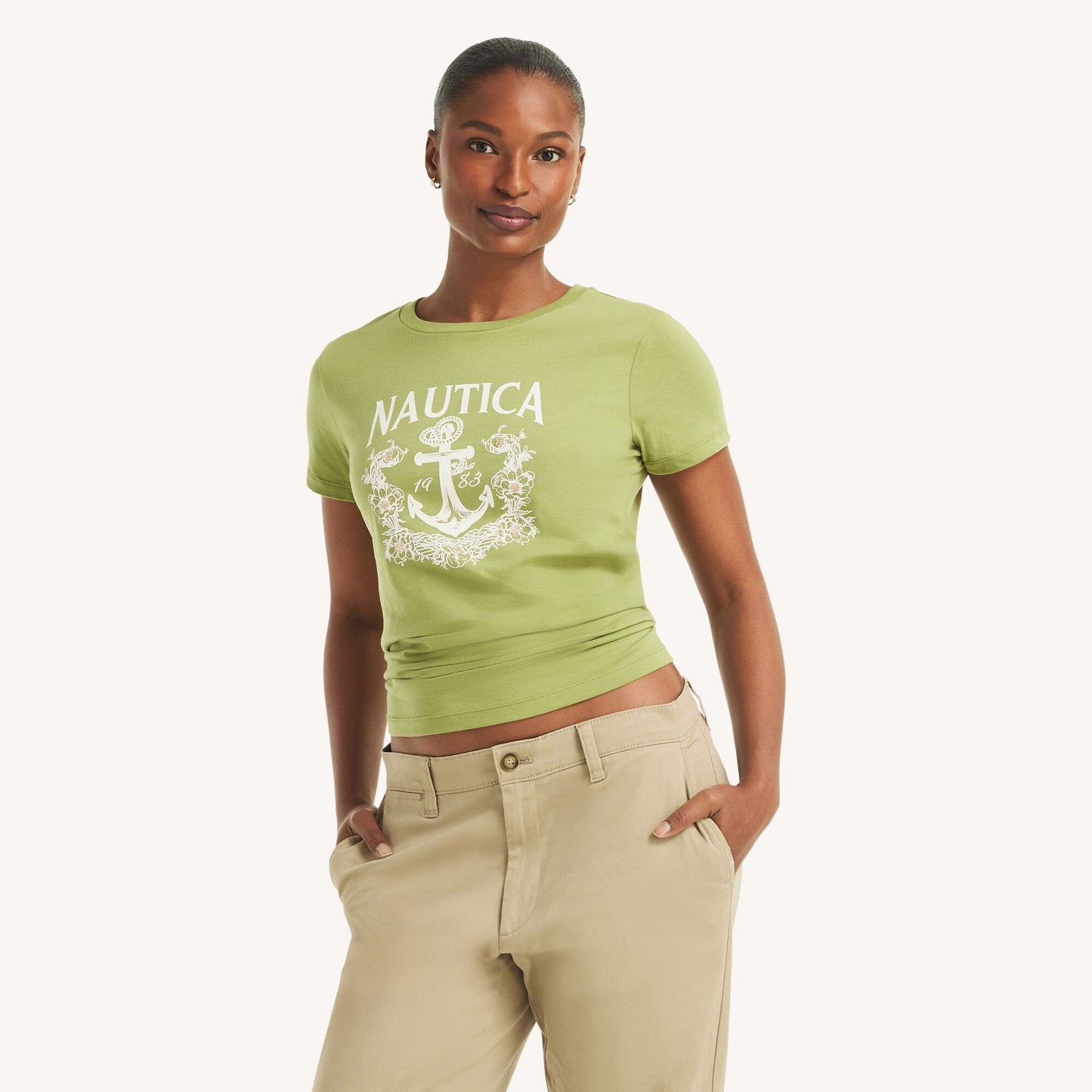 Náutica-Floral Anchor Beaded Graphic T-Shirt