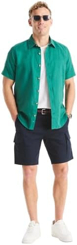 Nautica mens Nautica Sustainably Crafted Linen Short-sleeve Shirt Nautica Sustainably Crafted Linen Short-Sleeve Shirt