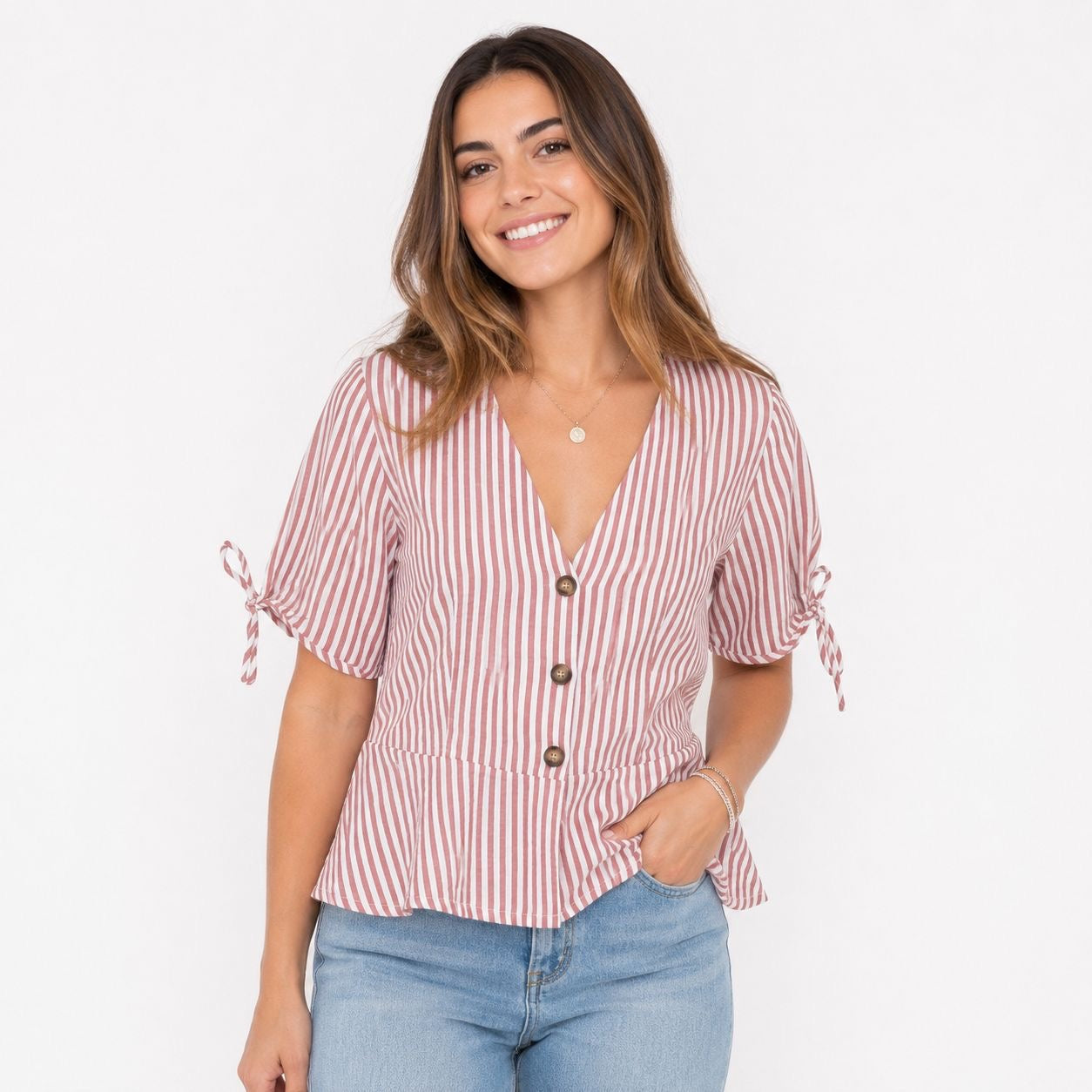 Peach Rails Women's Pink and White Blouse