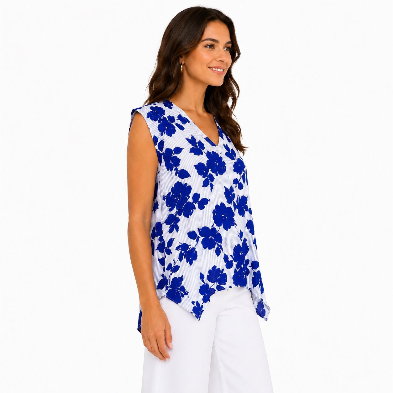 Bold Elements blouse has a blue floral print
