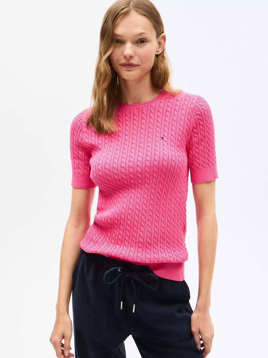 Tommy Hilfiger-Short-Sleeve Stripe Cable Knit Sweater