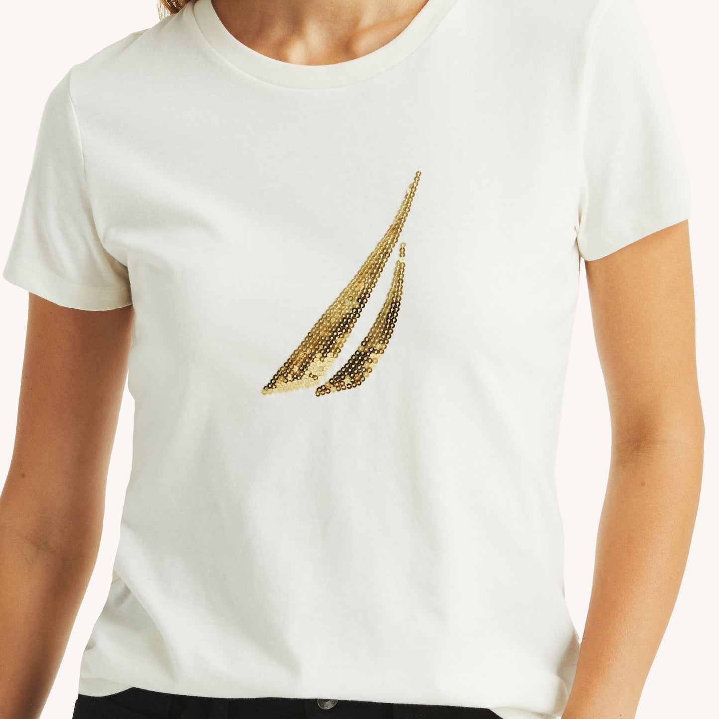 Náutica-camiseta con gráfico de logotipo de lentejuelas