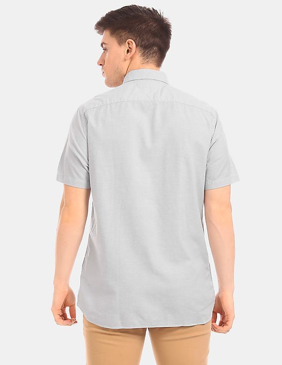 Tommy Hilfiger- Men Grey Short Sleeve Button Down Collar Casual Oxford Shirt