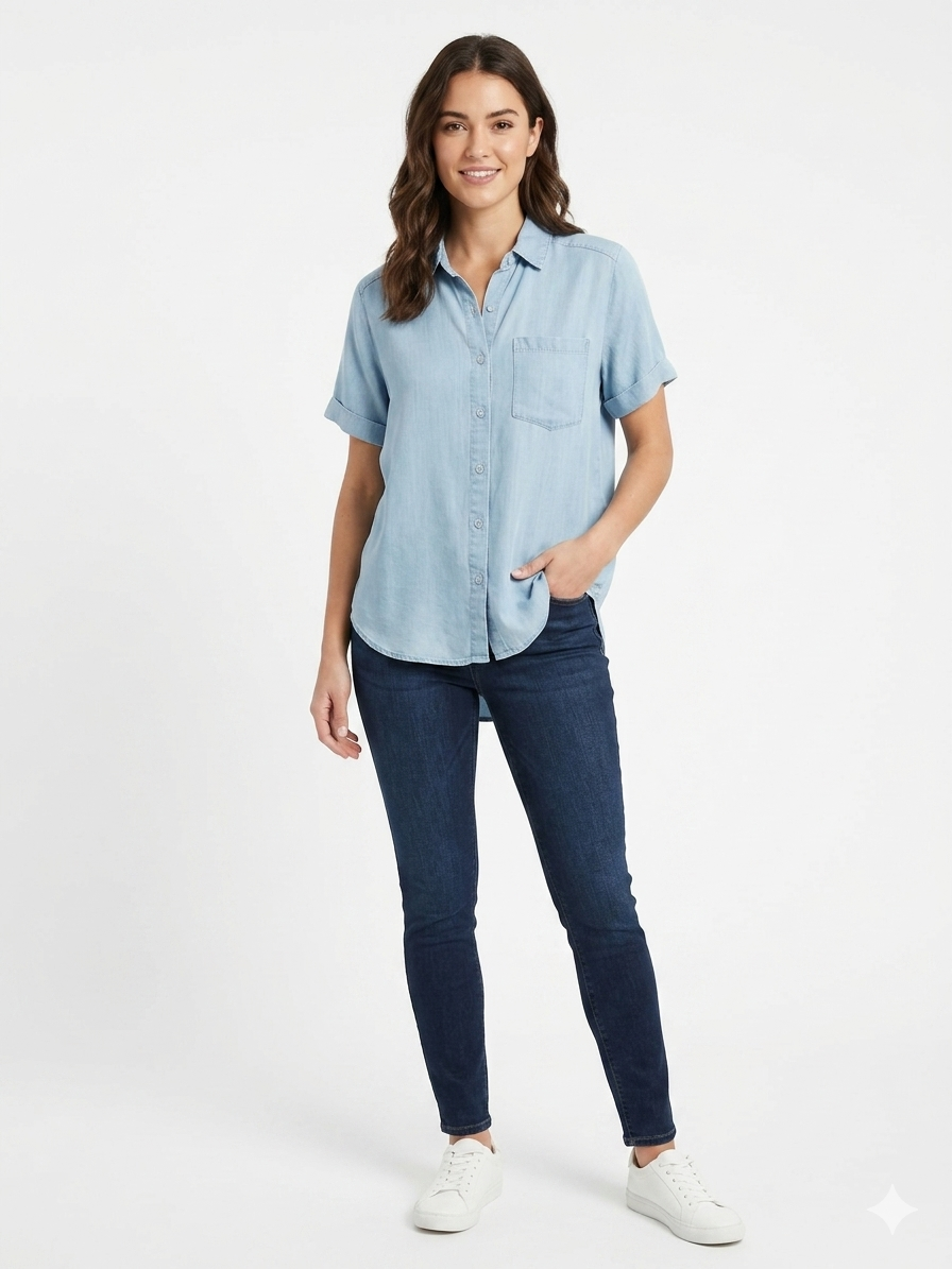 Jane + Delancey denim-style short-sleeved shirt