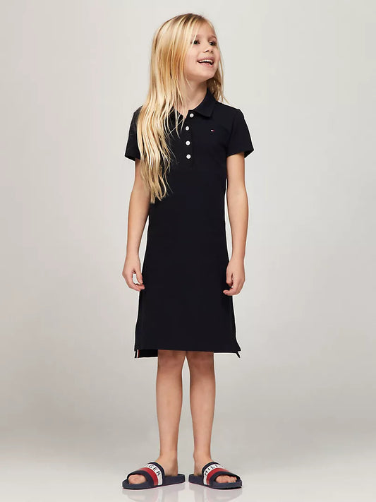 Tommy Hilfiger-Vestido tipo polo elástico liso para niños