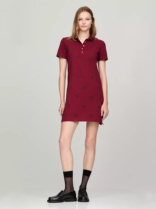 Tommy Hilfiger-Vestido tipo polo con logotipo bordado por todas partes