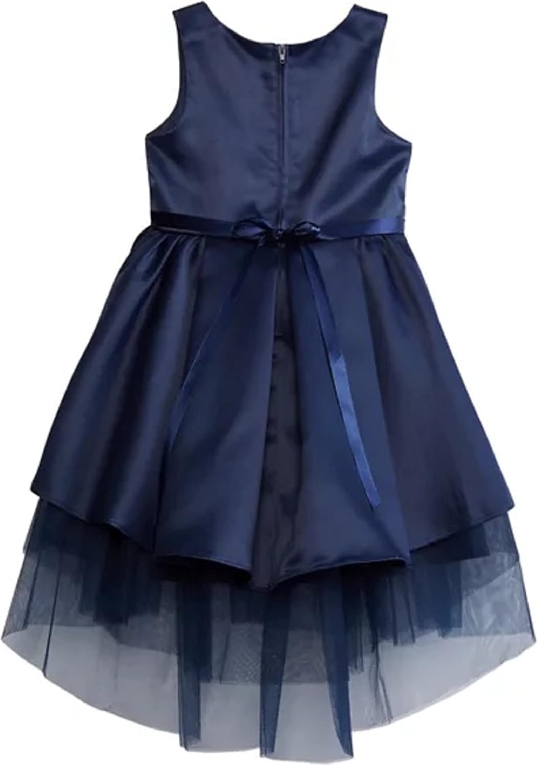 Rare Editions-Vestido de satén con falda de niveles altos y bajos azul marino