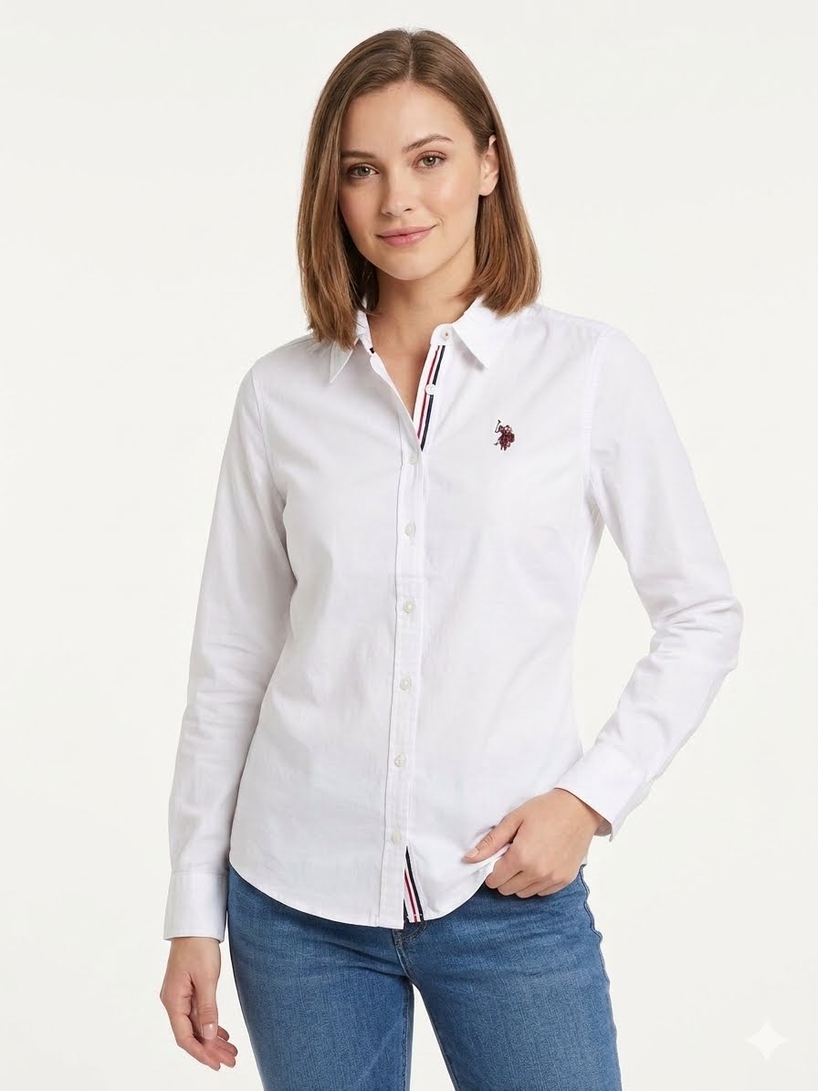 U.S POLO ASSN-White button-down shirt for women from the brand U.S. Polo Assn..