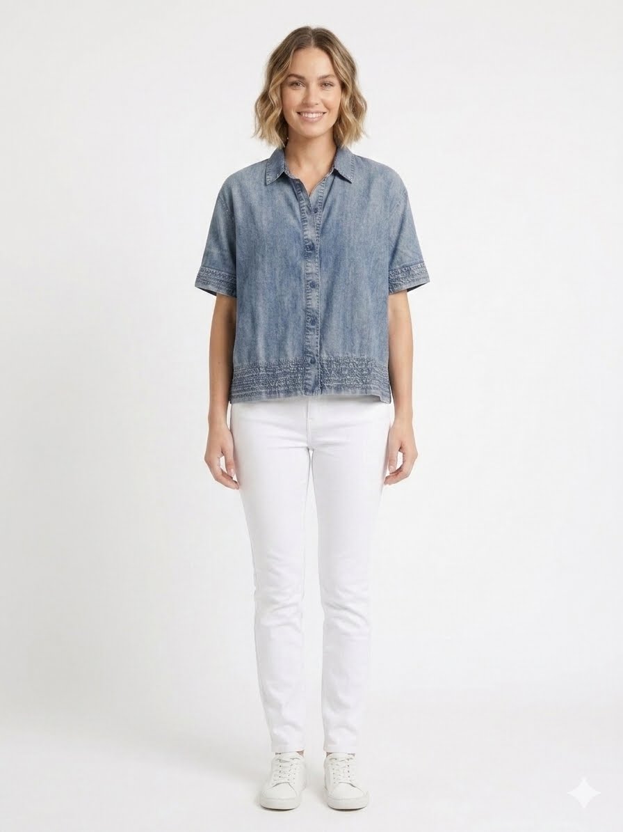 Jane + Delancey short-sleeved denim shirt
