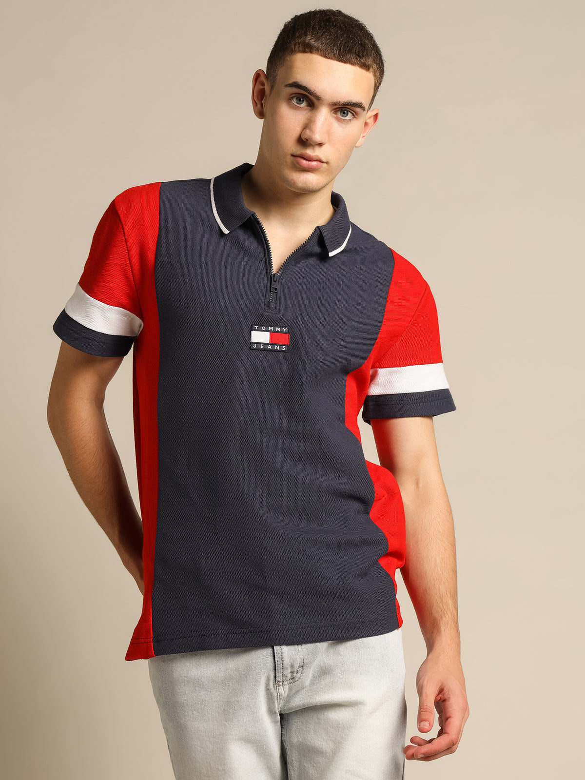 Tommy Hilfiger Relaxed Zip Colorblock Polo Shirt