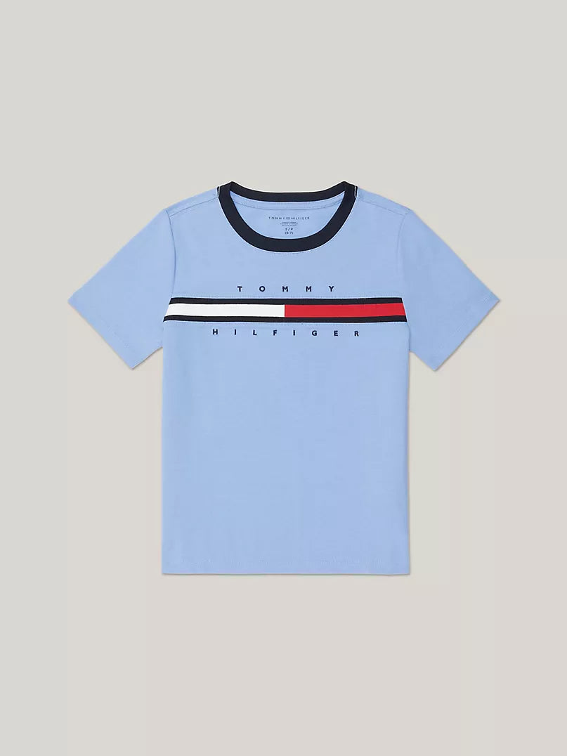 Tommy Hilfiger-Camiseta infantil con logotipo de rayas y bandera
