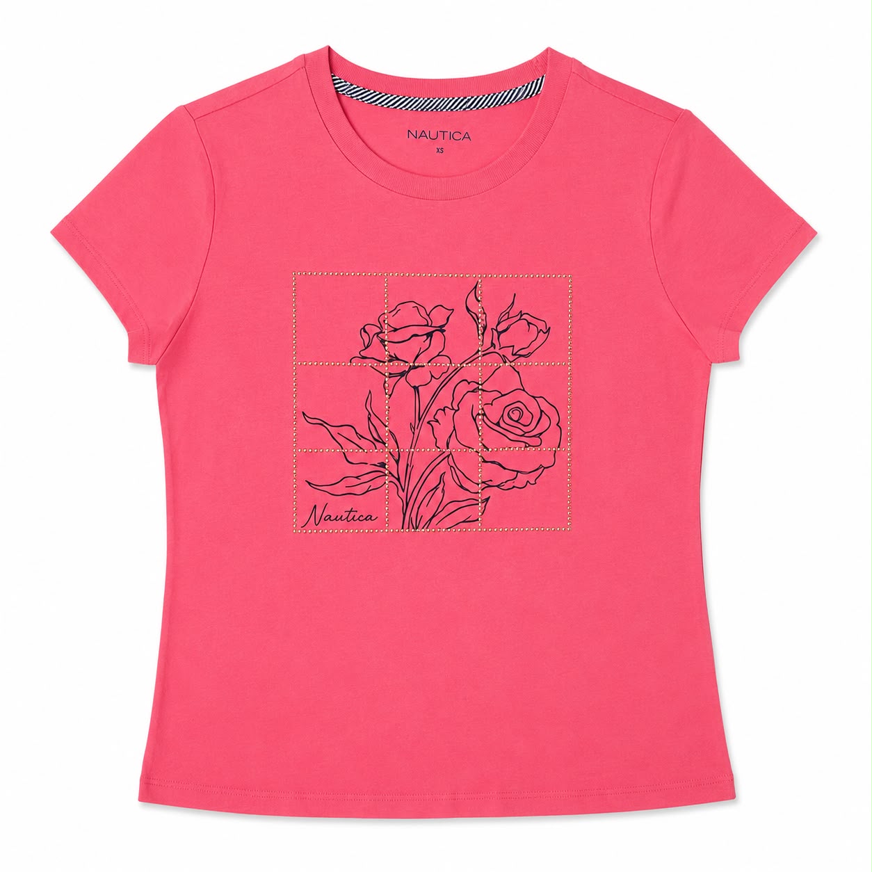 Nautica Womens Modern Flowers Studded Graphic T-Shirt