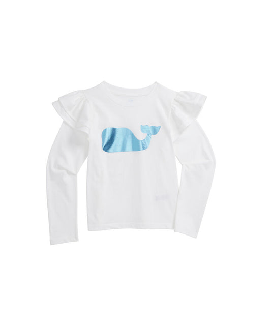 Vineyard Vines-OUTLET Camiseta de manga larga con estampado de ballena y volantes para niña
