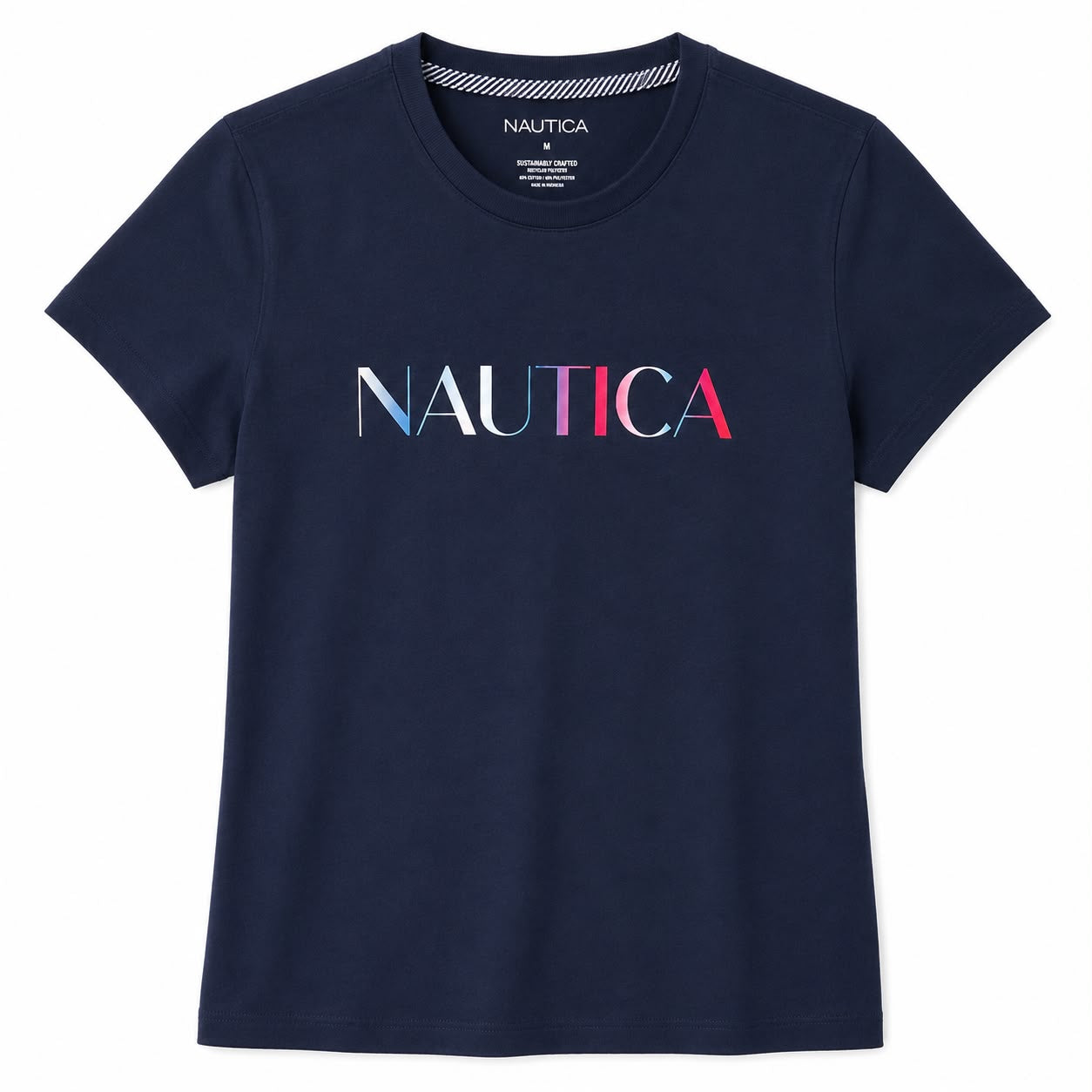 Nautica Disco Logo t-shirt is navy blue and features a logo graphic Women’s