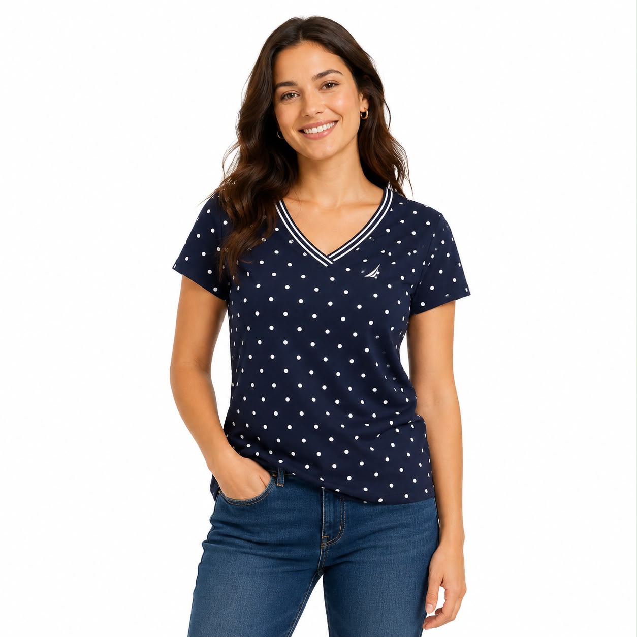 Nautica womens Solid V-neck Short Sleeve T-shirt