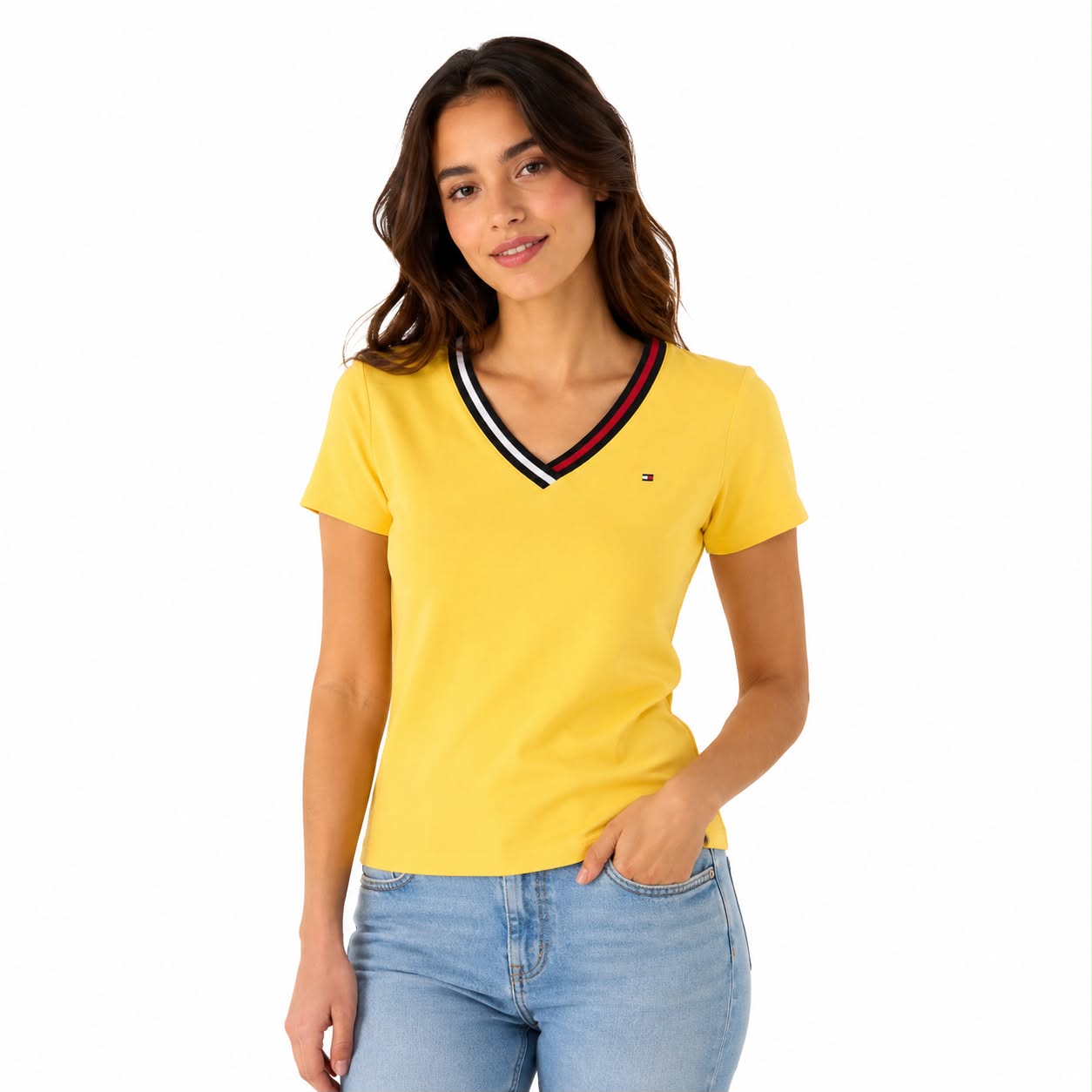 Tommy Hilfiger Yellow blouse features a V-neck Women’s