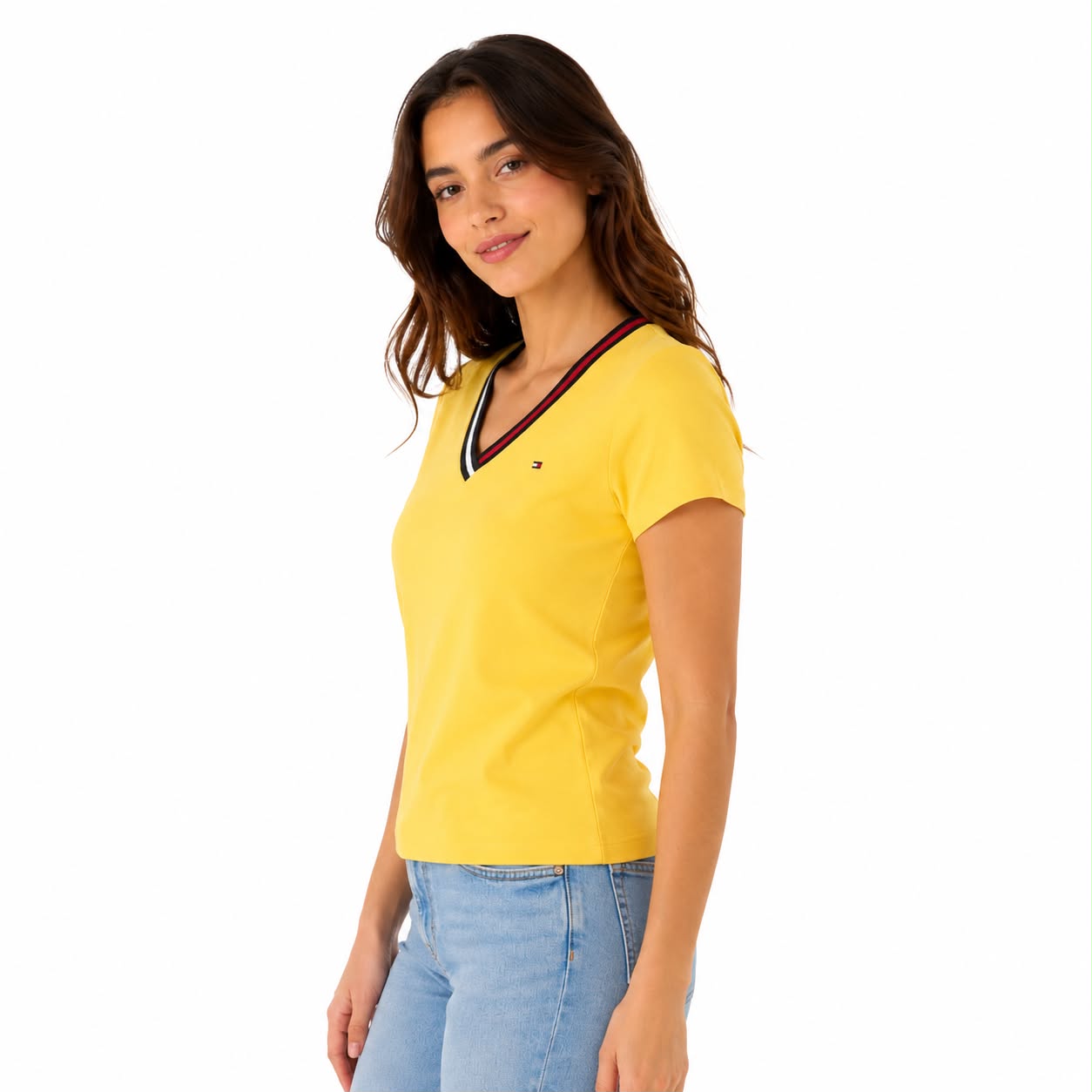 Tommy Hilfiger Yellow blouse features a V-neck Women’s