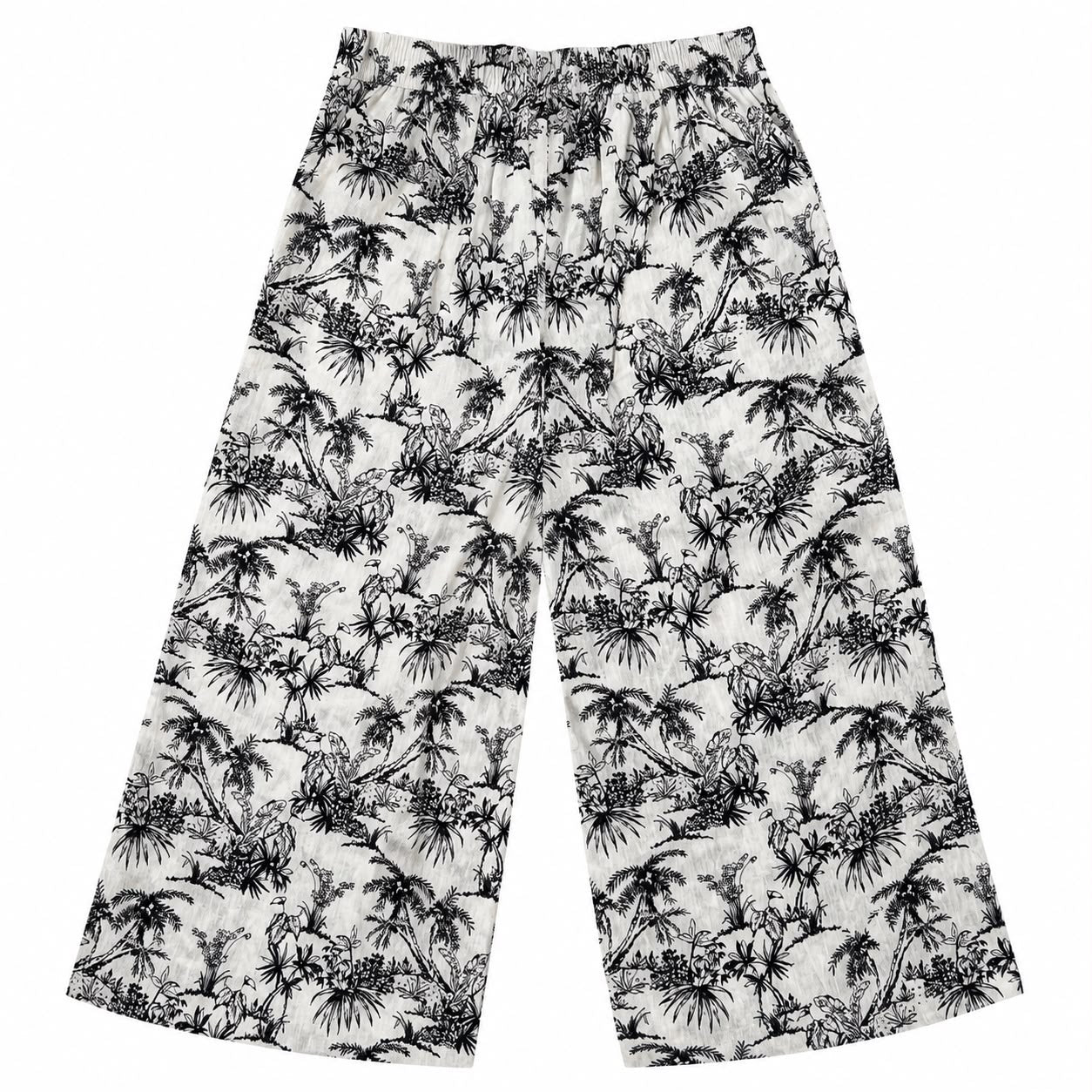 C&C California The pants are C&C California wide-leg and linen with a tropical black and white print