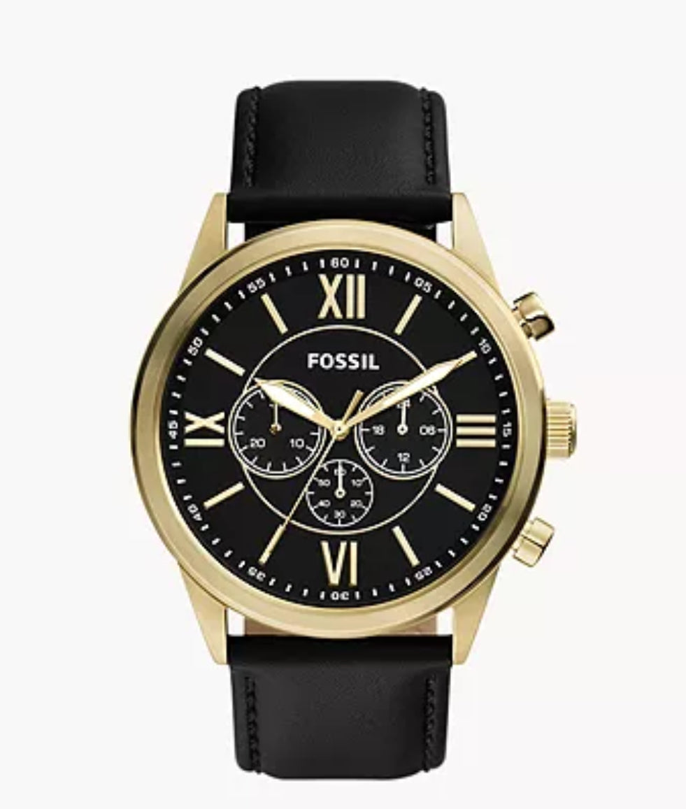 Fossil Flynn Chronograph Black Leather Watch