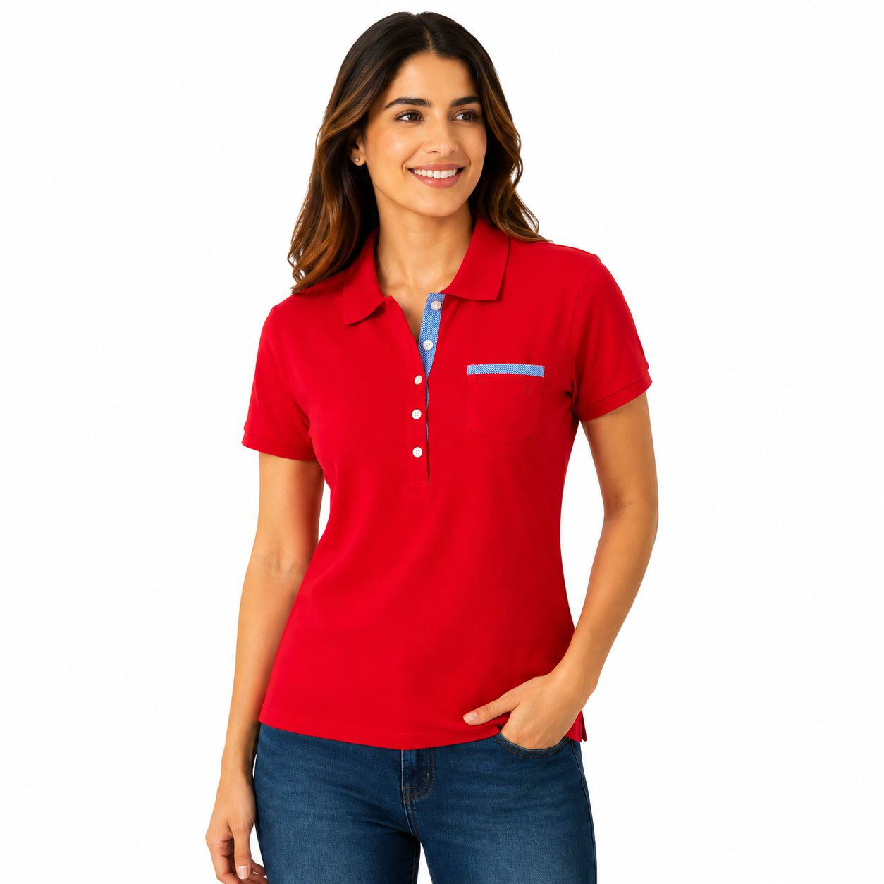 Nautica Jeans Red polo shirt from Nautica Jeans Co. has a chest pocket Women’s