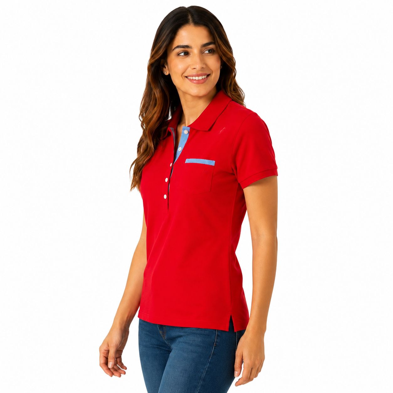 Nautica Jeans Red polo shirt from Nautica Jeans Co. has a chest pocket Women’s